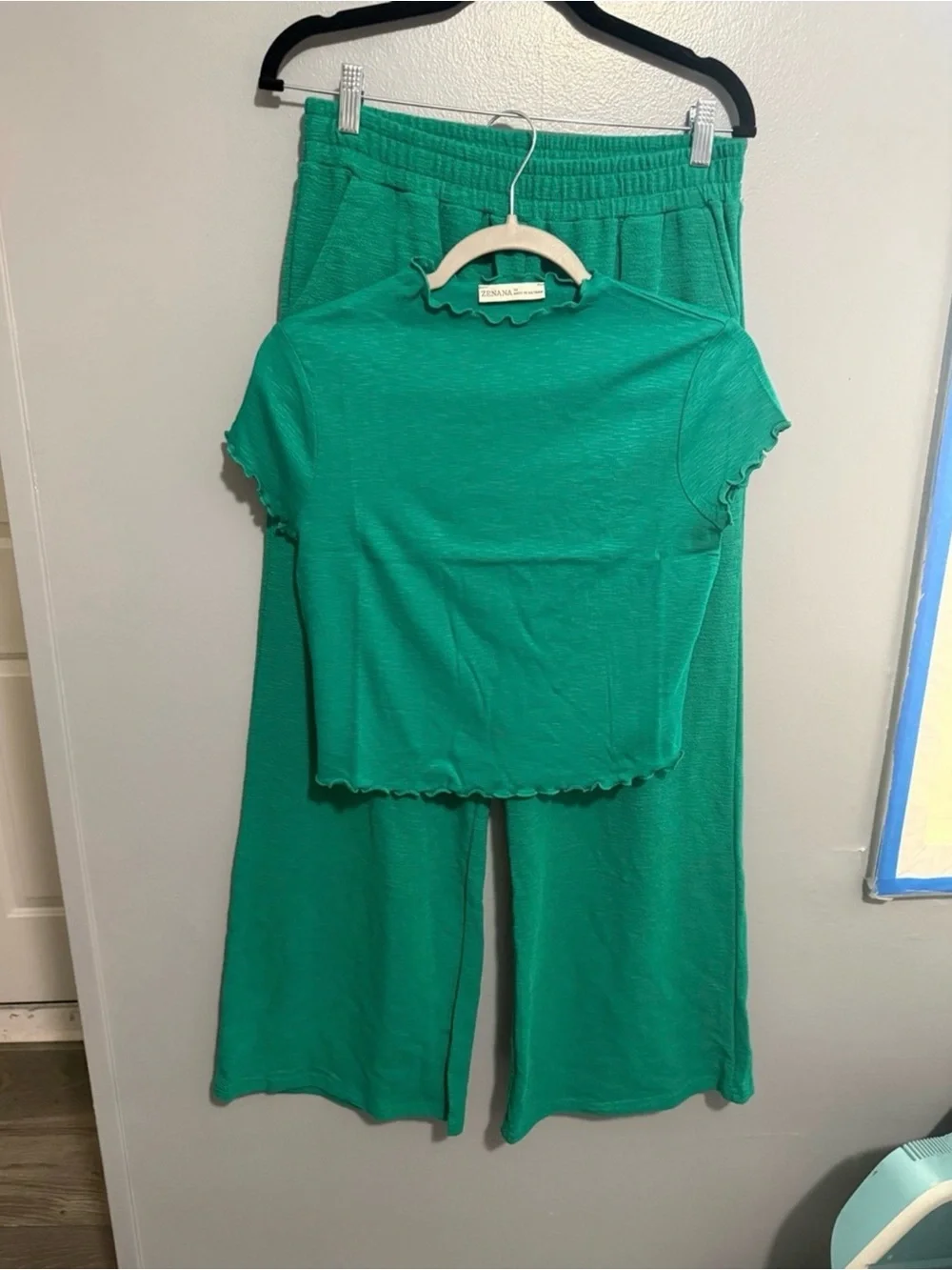 Casual Wide-Leg Crop Top Set - Green